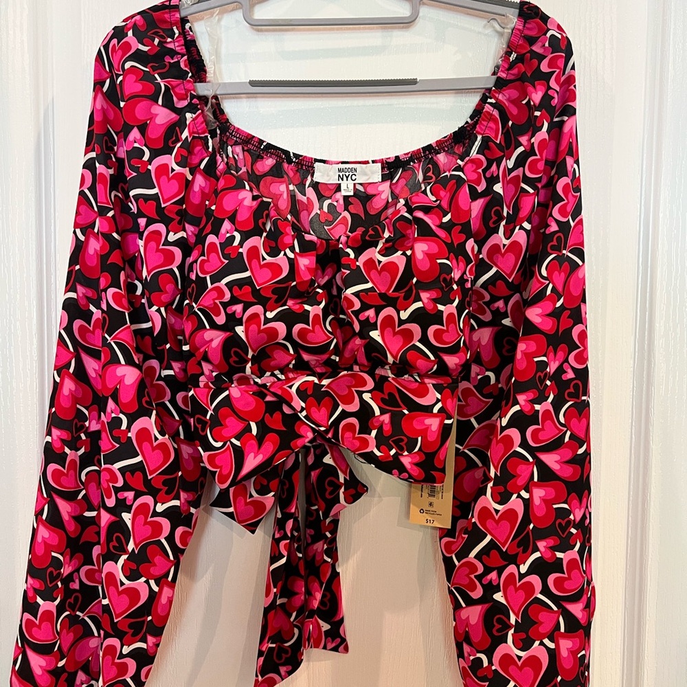 Romantic Heart Print Blouse - Black and Pink